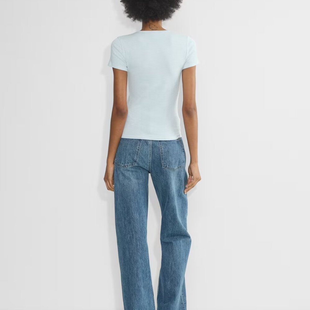 Aritzia HomeStretch™ Rib Crew T-Shirt in Dew Blue/White NWT - Picture 5 of 6